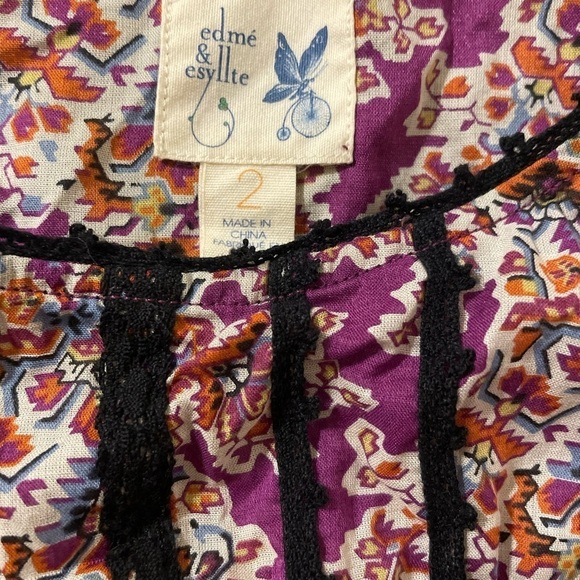 Edme & Esyllte Womens boho Cotton Silk Multicolor Floral Top Blouse 3/4 Sleeve - Picture 6 of 10